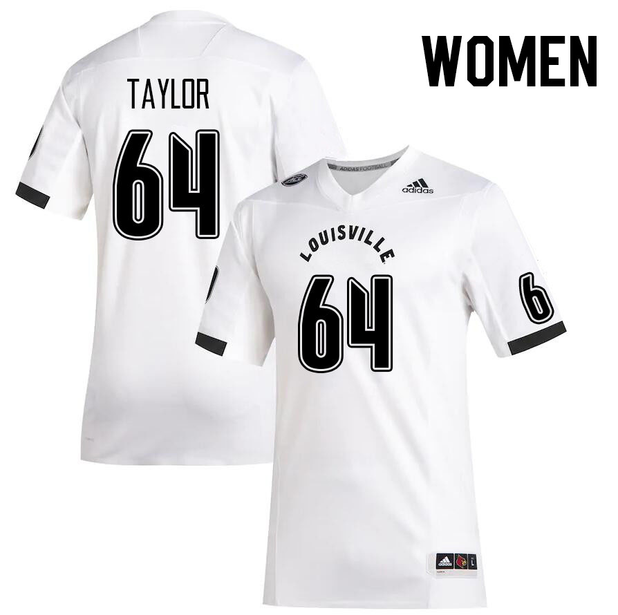 Women #64 Travis Taylor Louisville Cardinals College Football Jerseys Stitched Sale-White - Click Image to Close